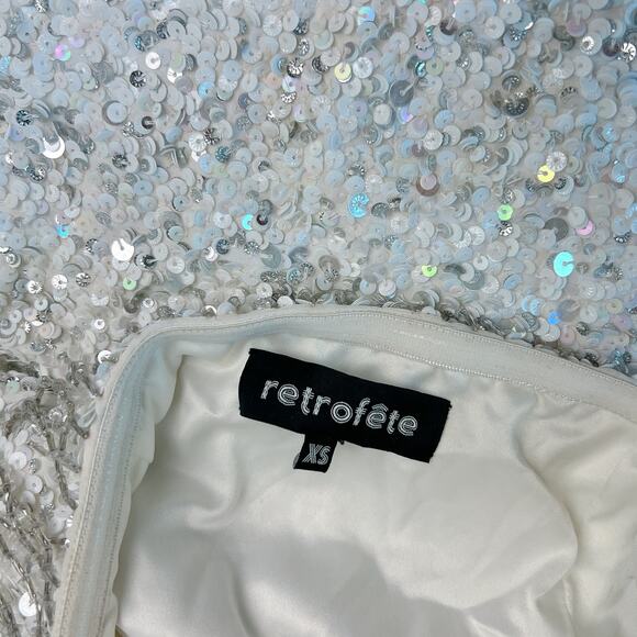 Retrofête Cassandra White Sequin Fringe Mini Dress XS - Picture 6 of 8